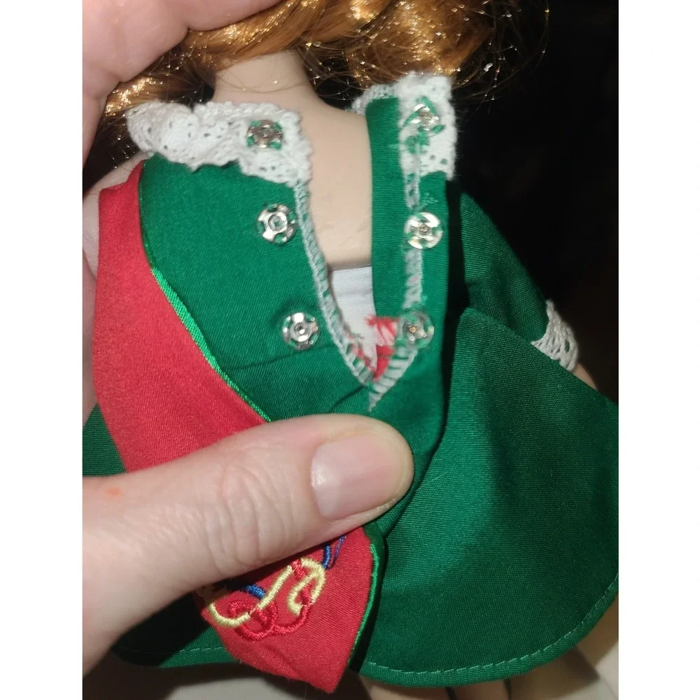Vintage 90's Porcelain Irish Dancer Doll Red Hair Green Celtic Embroidered Dress